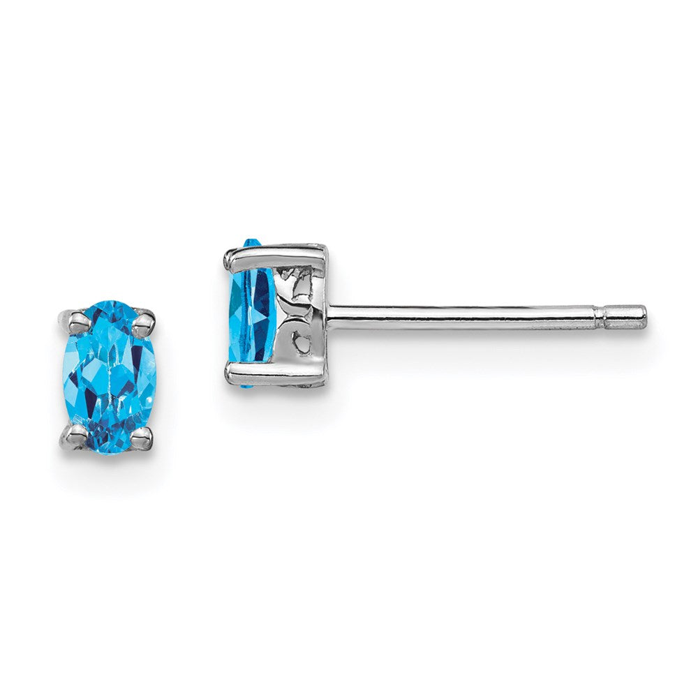 Sterlingsilber Rhodiniert 5x3mm Oval Schweizer Blautopas Ohrstecker
