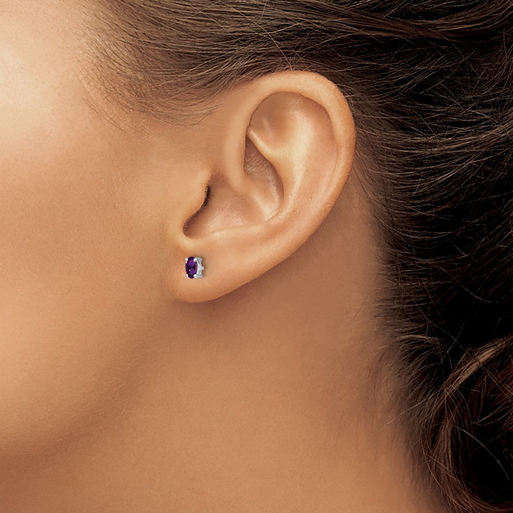 Sterlingsilber Rhodiniert 5x3mm Oval Amethyst Ohrstecker