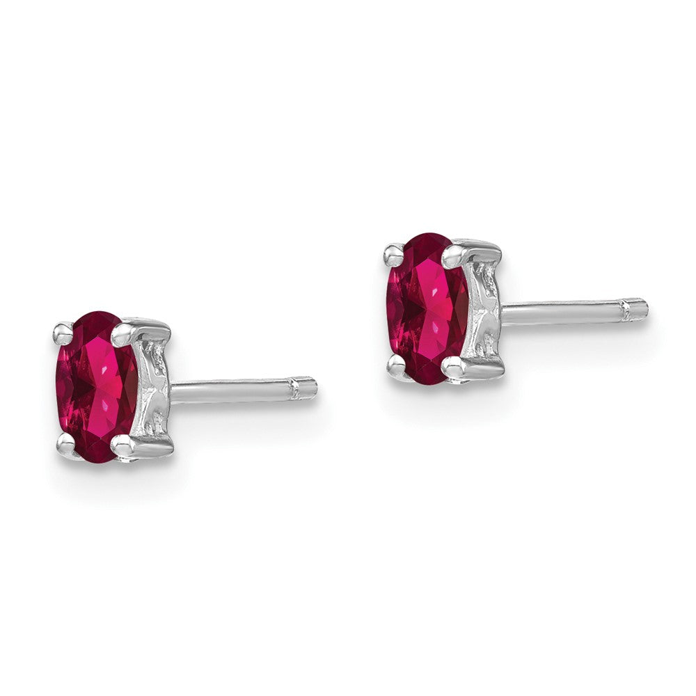 Sterlingsilber Rhodiniert 5x3mm Oval Erzeugt Rubin Ohrstecker