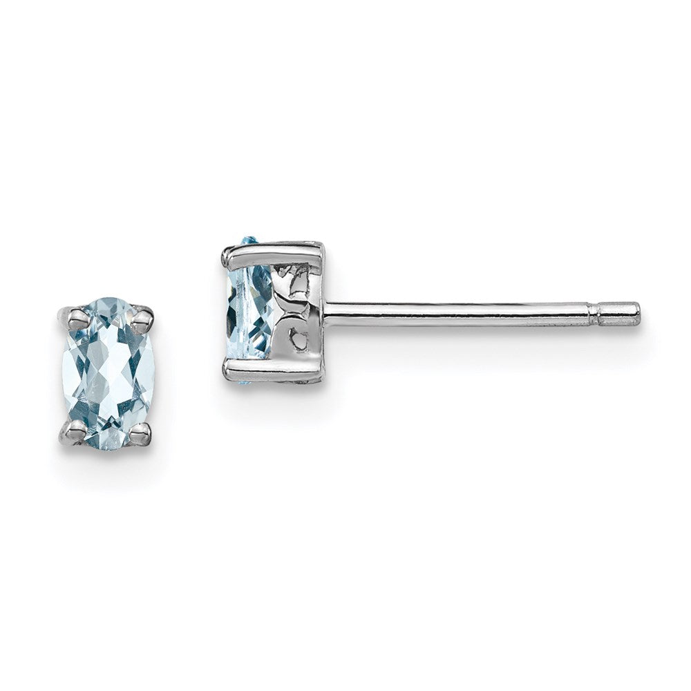 Sterlingsilber Rhodiniert 5x3mm Oval Aquamarin Ohrstecker