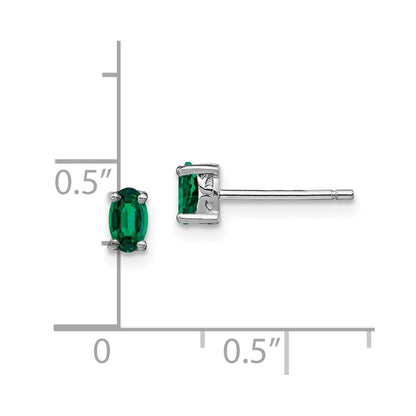 Sterlingsilber Rhodiniert 5x3mm Oval Erzeugt Smaragd Ohrstecker