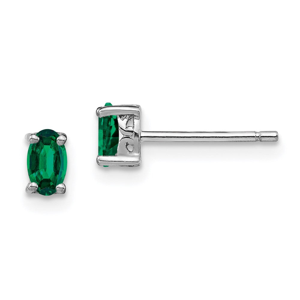 Sterlingsilber Rhodiniert 5x3mm Oval Erzeugt Smaragd Ohrstecker
