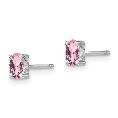 Sterlingsilber Rhodiniert 5x3mm Oval Erzeugt Rosa Saphir Stecker Earrin