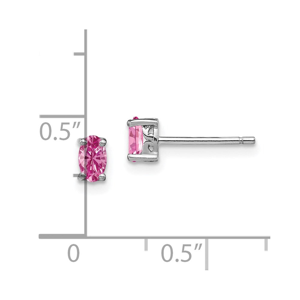 Sterlingsilber Rhodiniert 5x3mm Oval Erzeugt Rosa Saphir Stecker Earrin