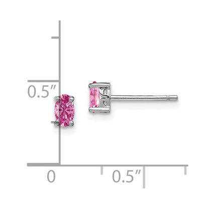 Sterlingsilber Rhodiniert 5x3mm Oval Erzeugt Rosa Saphir Stecker Earrin