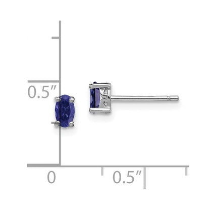 Sterlingsilber Rhodiniert 5x3mm Oval Erzeugt Saphir Ohrstecker