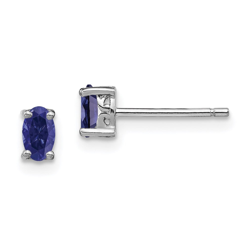 Sterlingsilber Rhodiniert 5x3mm Oval Erzeugt Saphir Ohrstecker