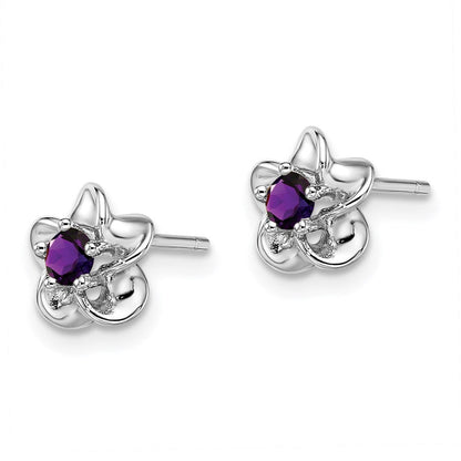 Sterlingsilber Rhodiniert Blumen Amethyst Ohrstecker