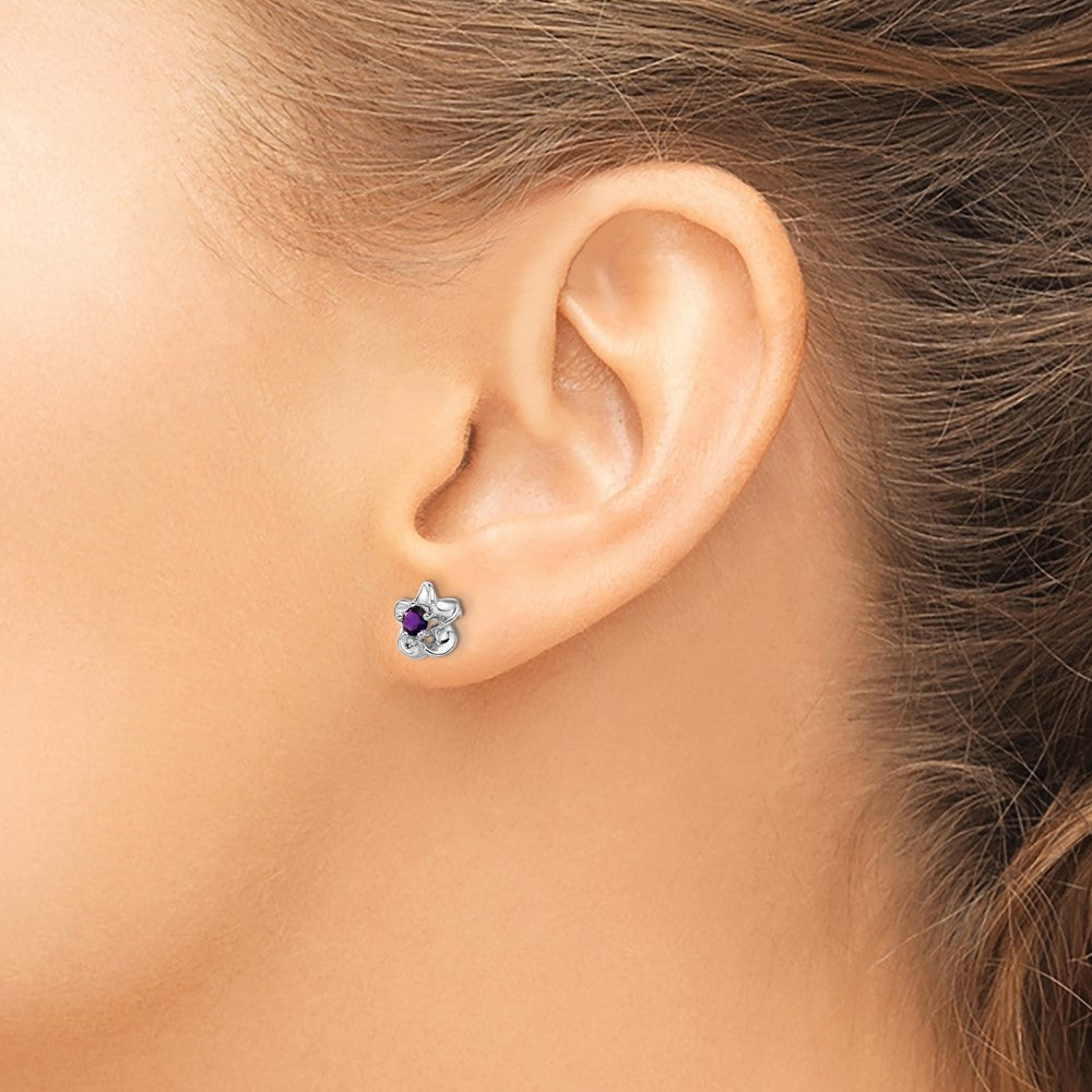 Sterlingsilber Rhodiniert Blumen Amethyst Ohrstecker