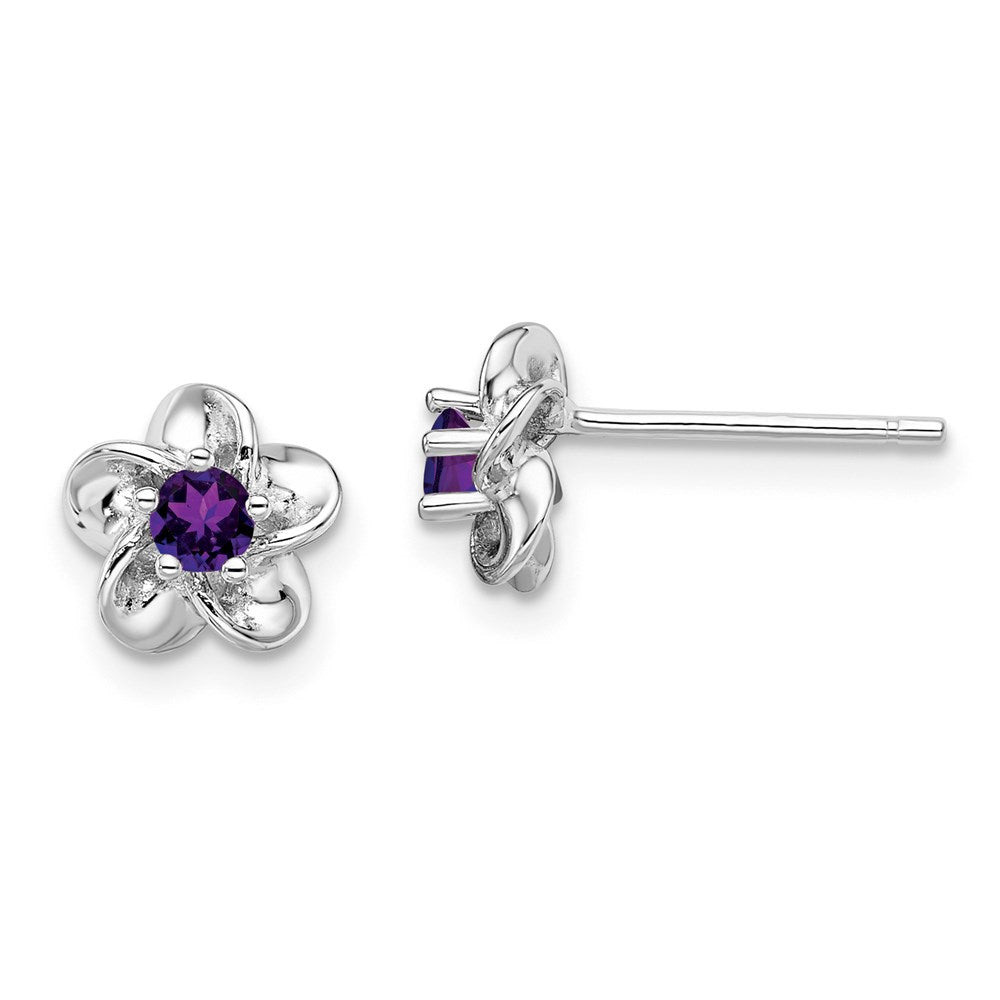 Sterlingsilber Rhodiniert Blumen Amethyst Ohrstecker