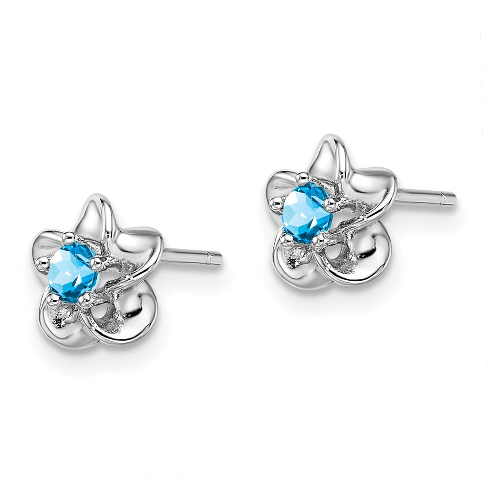 Sterlingsilber Rhodiniert Blumen Blautopas Ohrstecker