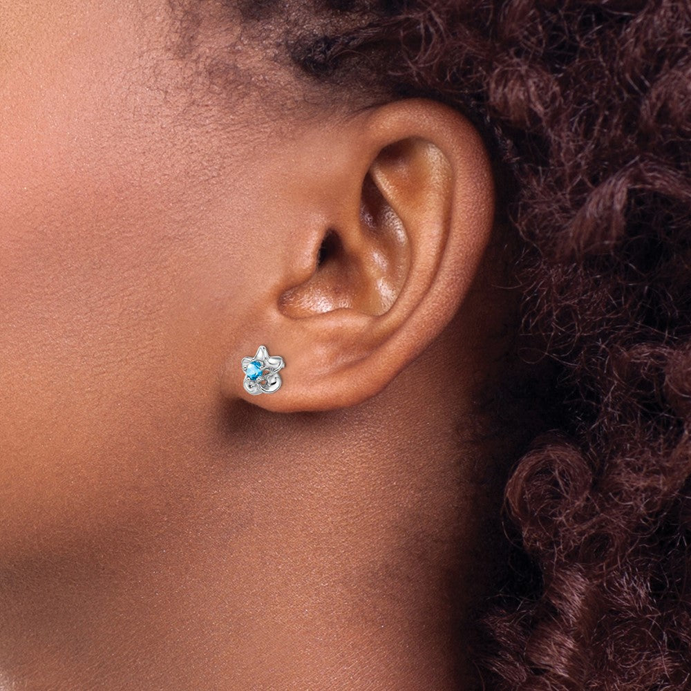 Sterlingsilber Rhodiniert Blumen Blautopas Ohrstecker