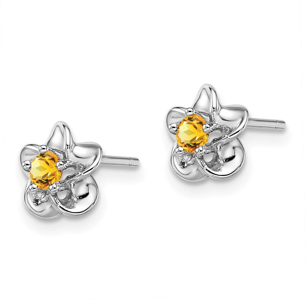 Sterlingsilber Rhodiniert Blumen Citrin Ohrstecker