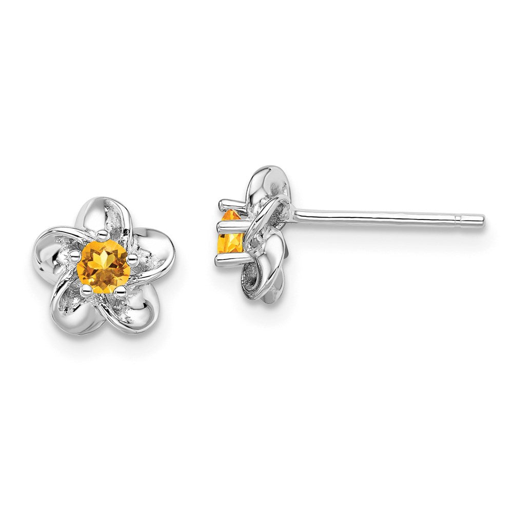 Sterlingsilber Rhodiniert Blumen Citrin Ohrstecker