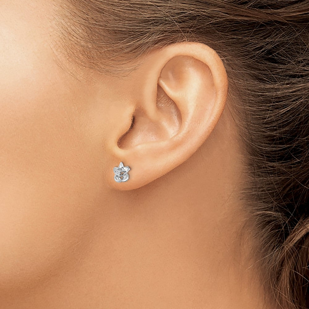 Sterlingsilber Rhodiniert Blumen Diamant Ohrstecker