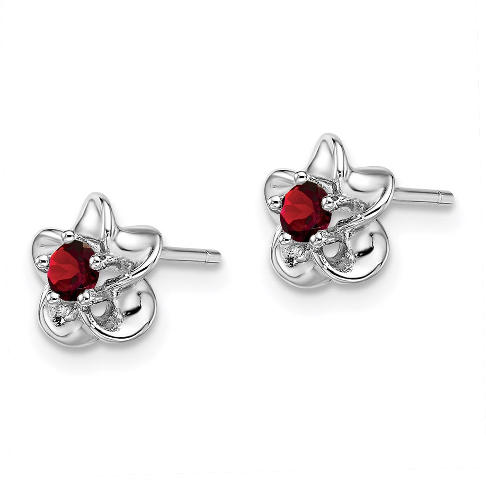 Sterlingsilber Rhodiniert Blumen Granat Ohrstecker