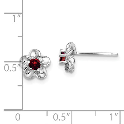 Sterlingsilber Rhodiniert Blumen Granat Ohrstecker