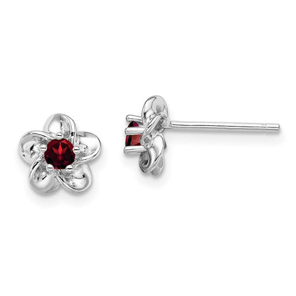 Sterlingsilber Rhodiniert Blumen Granat Ohrstecker