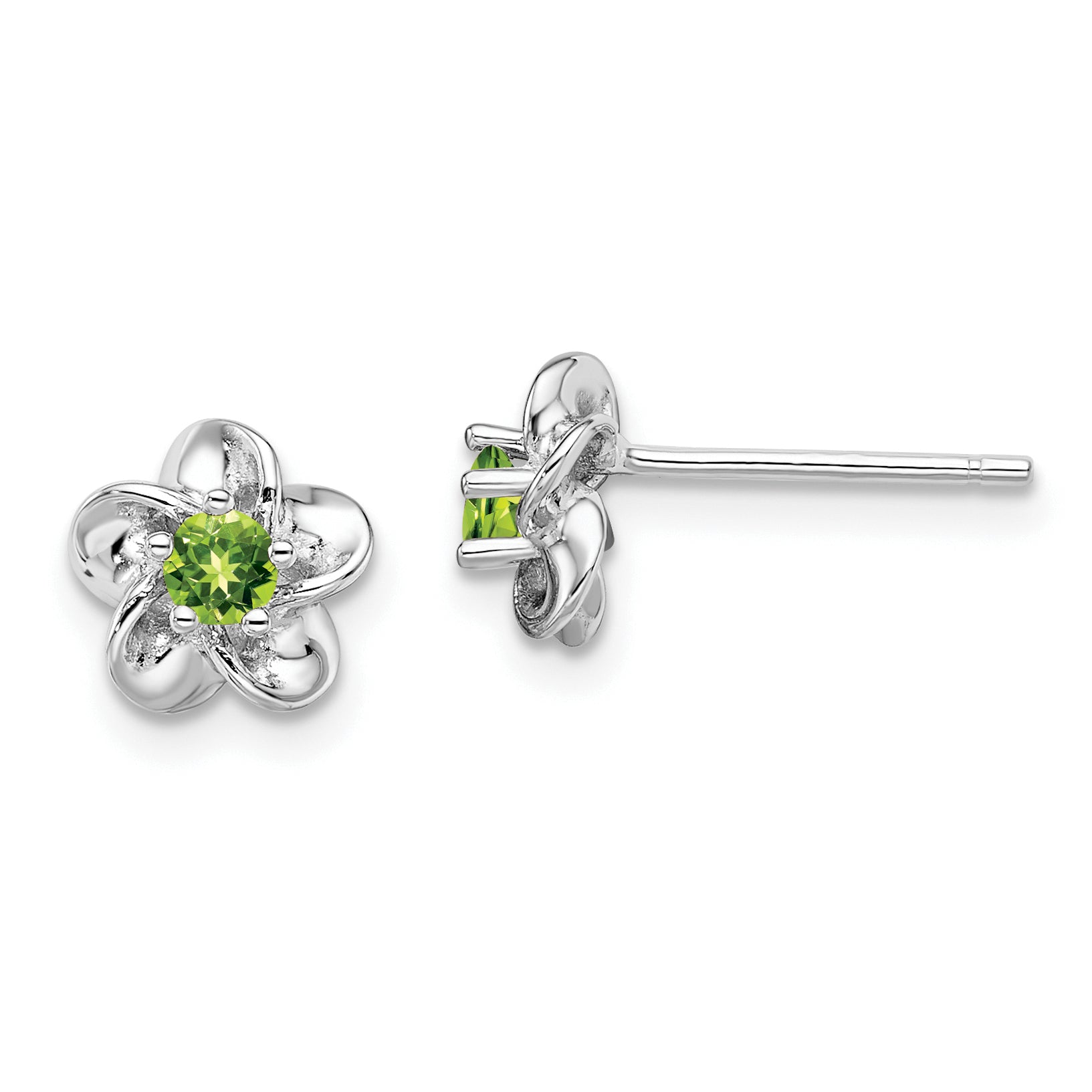 Sterlingsilber Rhodiniert Blumen Peridot Ohrstecker