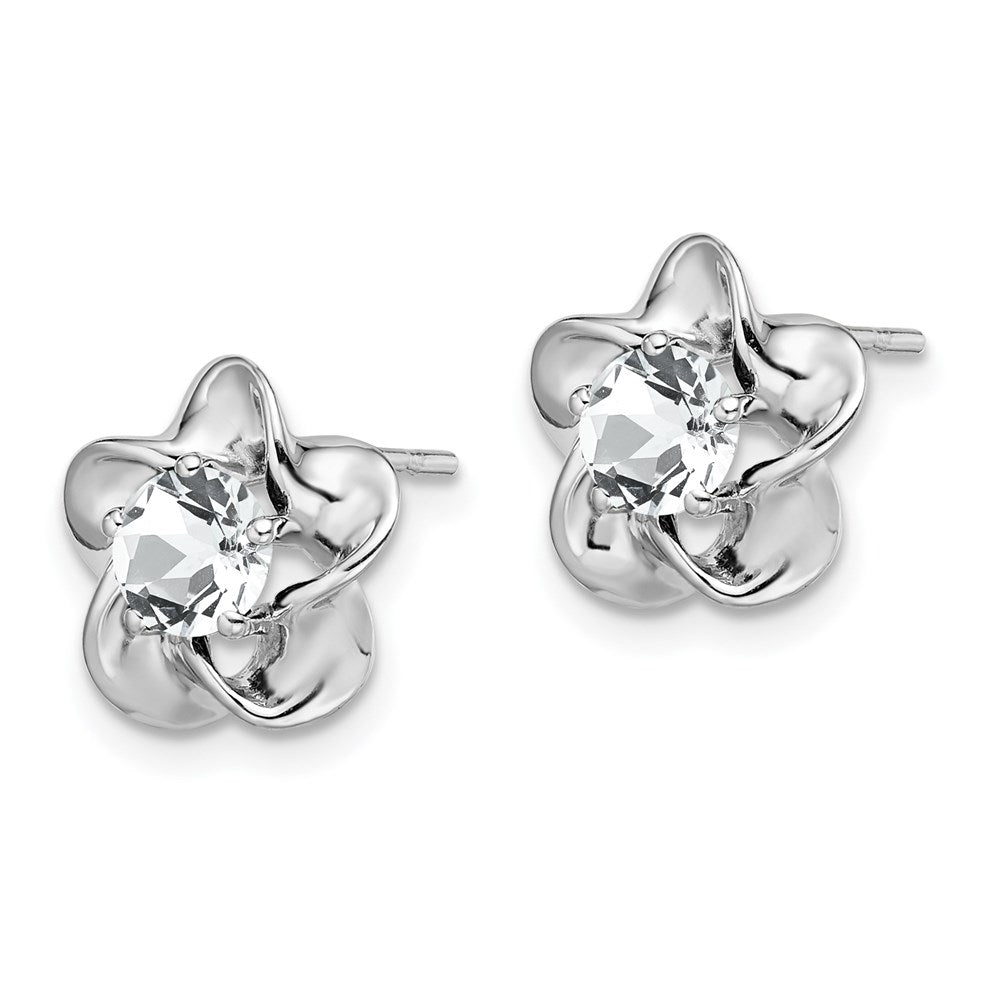 Sterlingsilber Rhodiniert Blumen Weiß Topas Ohrstecker