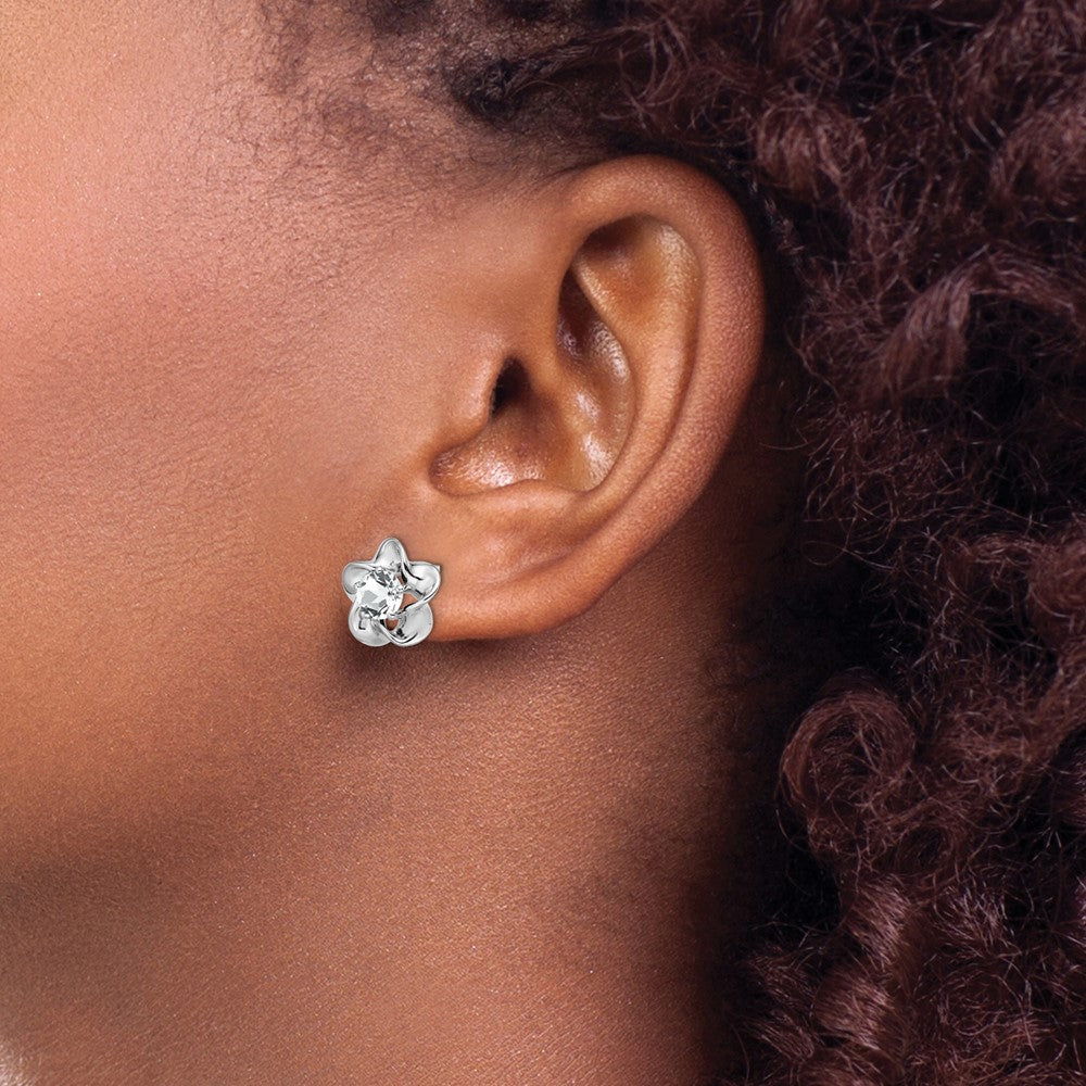 Sterlingsilber Rhodiniert Blumen Weiß Topas Ohrstecker