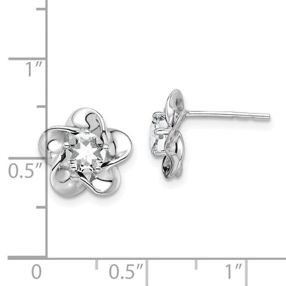 Sterlingsilber Rhodiniert Blumen Weiß Topas Ohrstecker