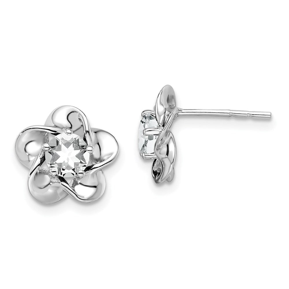 Sterlingsilber Rhodiniert Blumen Weiß Topas Ohrstecker