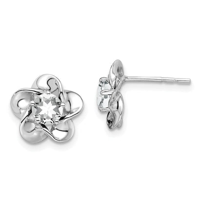 Sterlingsilber Rhodiniert Blumen Weiß Topas Ohrstecker