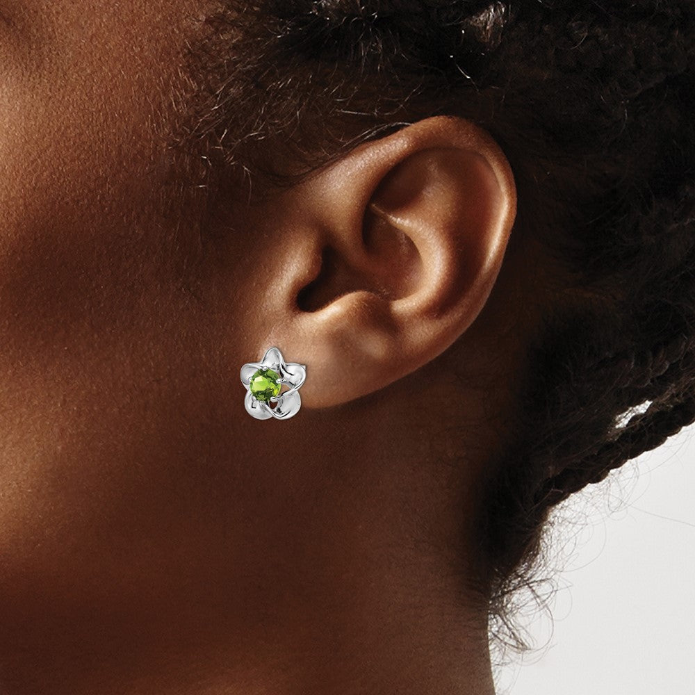 Sterlingsilber Rhodiniert Blumen Peridot Ohrstecker