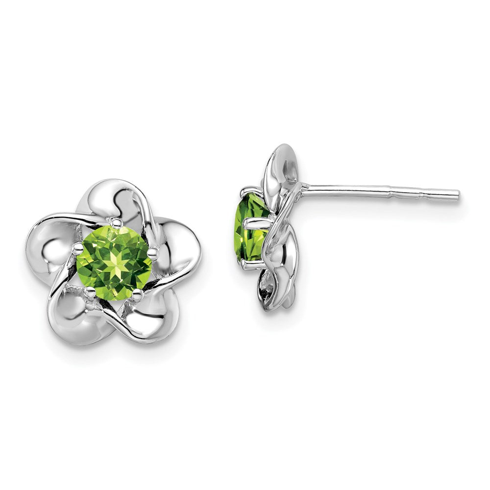 Sterlingsilber Rhodiniert Blumen Peridot Ohrstecker