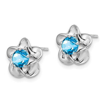 Sterlingsilber Rhodiniert Blumen Blautopas Ohrstecker
