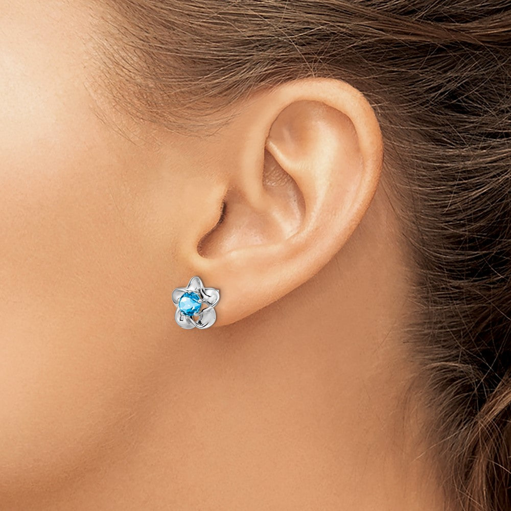Sterlingsilber Rhodiniert Blumen Blautopas Ohrstecker