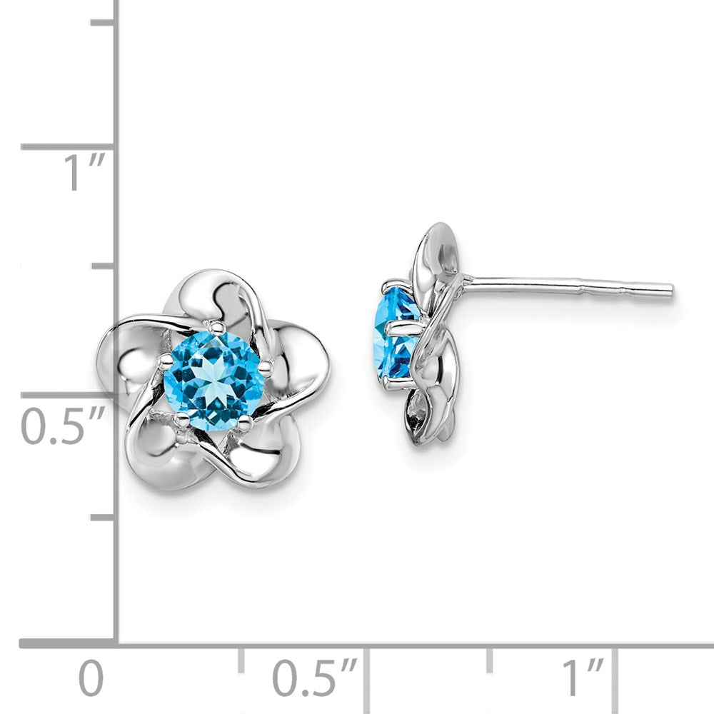 Sterlingsilber Rhodiniert Blumen Blautopas Ohrstecker