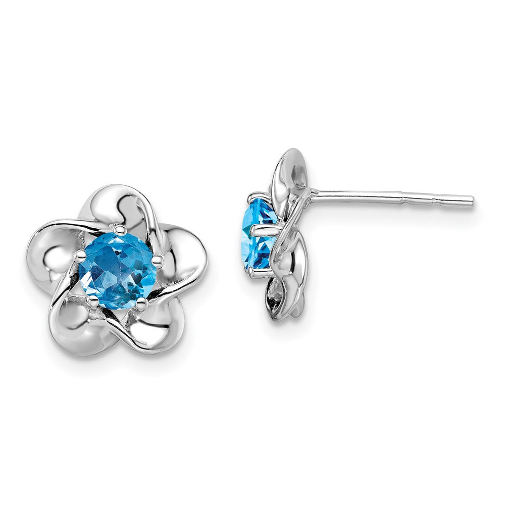 Sterlingsilber Rhodiniert Blumen Blautopas Ohrstecker