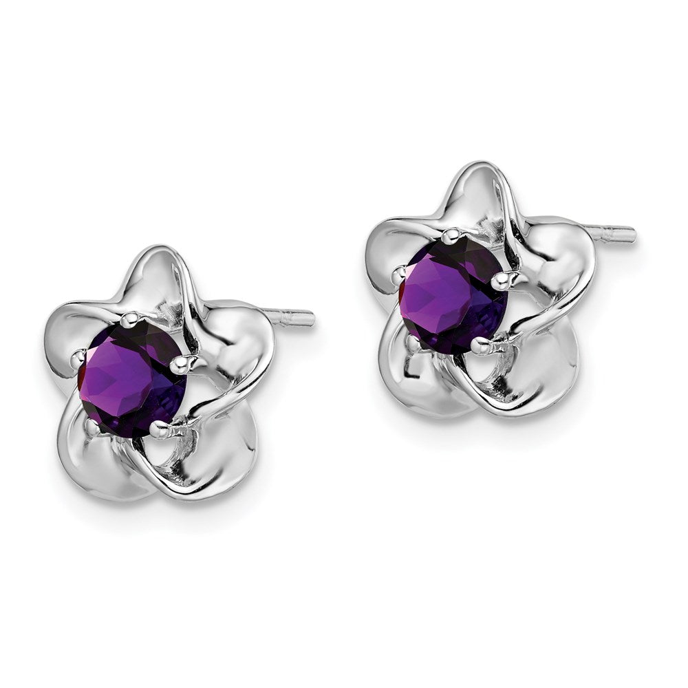 Sterlingsilber Rhodiniert Blumen Amethyst Ohrstecker