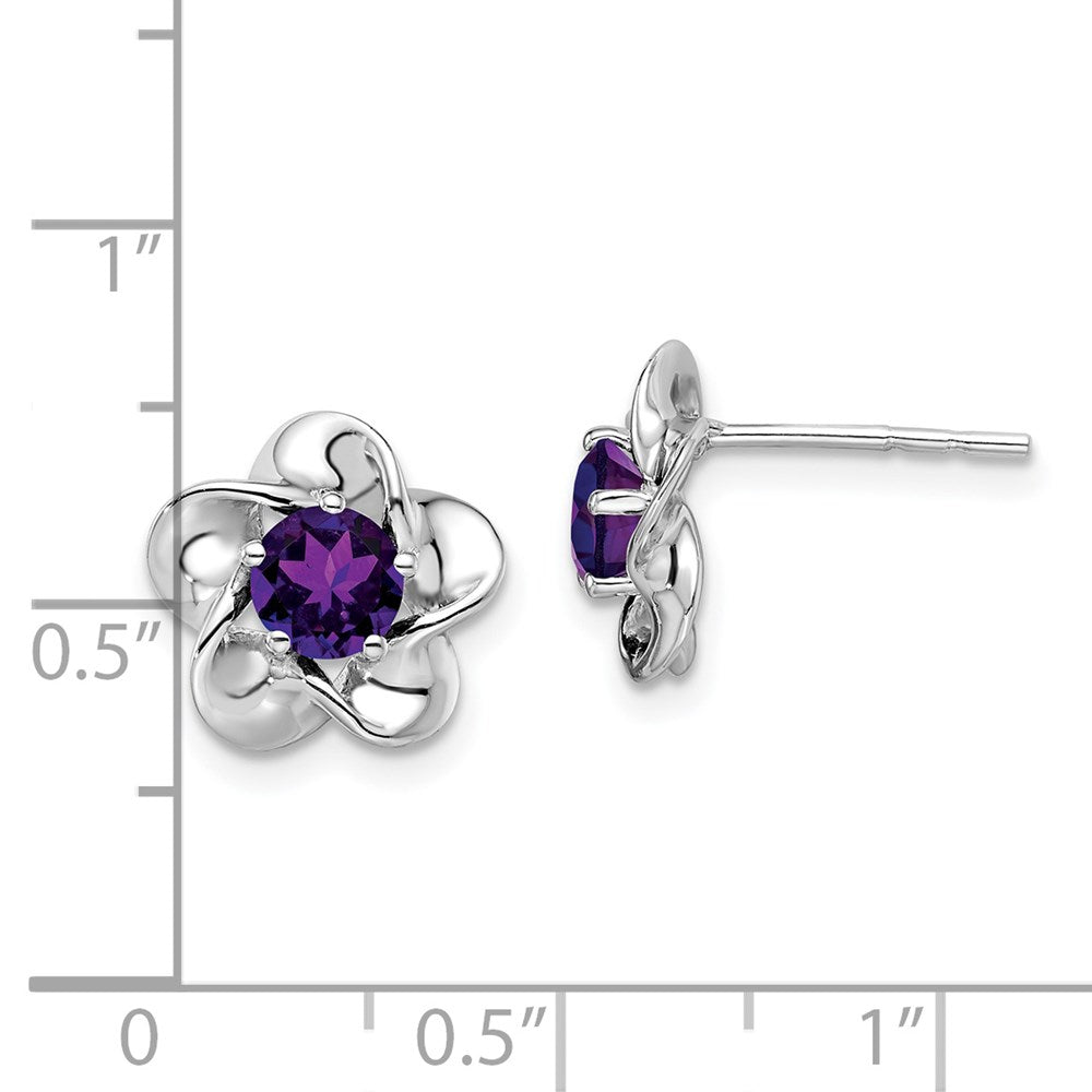 Sterlingsilber Rhodiniert Blumen Amethyst Ohrstecker