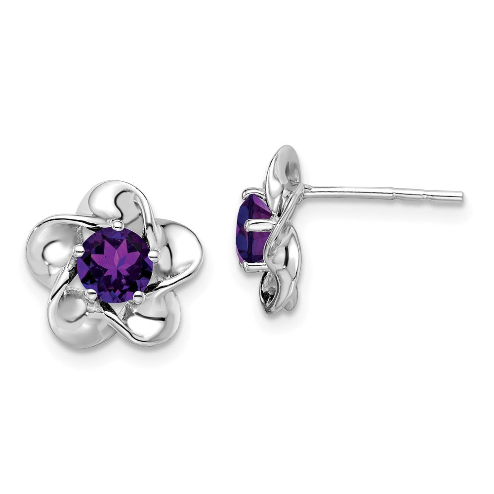 Sterlingsilber Rhodiniert Blumen Amethyst Ohrstecker