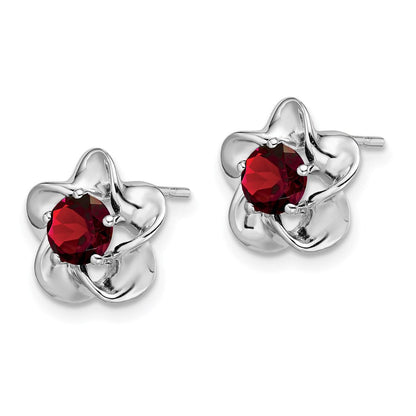 Sterlingsilber Rhodiniert Blumen Granat Ohrstecker