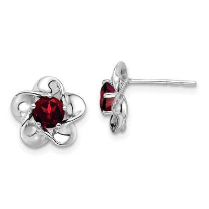 Sterlingsilber Rhodiniert Blumen Granat Ohrstecker