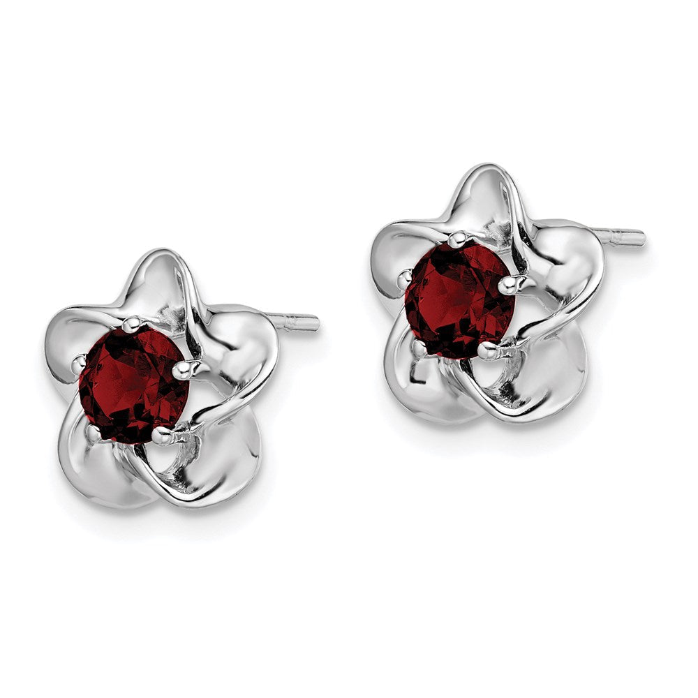 Sterlingsilber Rhodiniert Blumen Erzeugt Rubin Ohrstecker