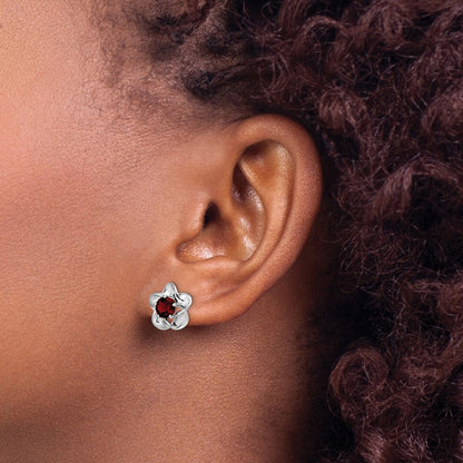 Sterlingsilber Rhodiniert Blumen Erzeugt Rubin Ohrstecker