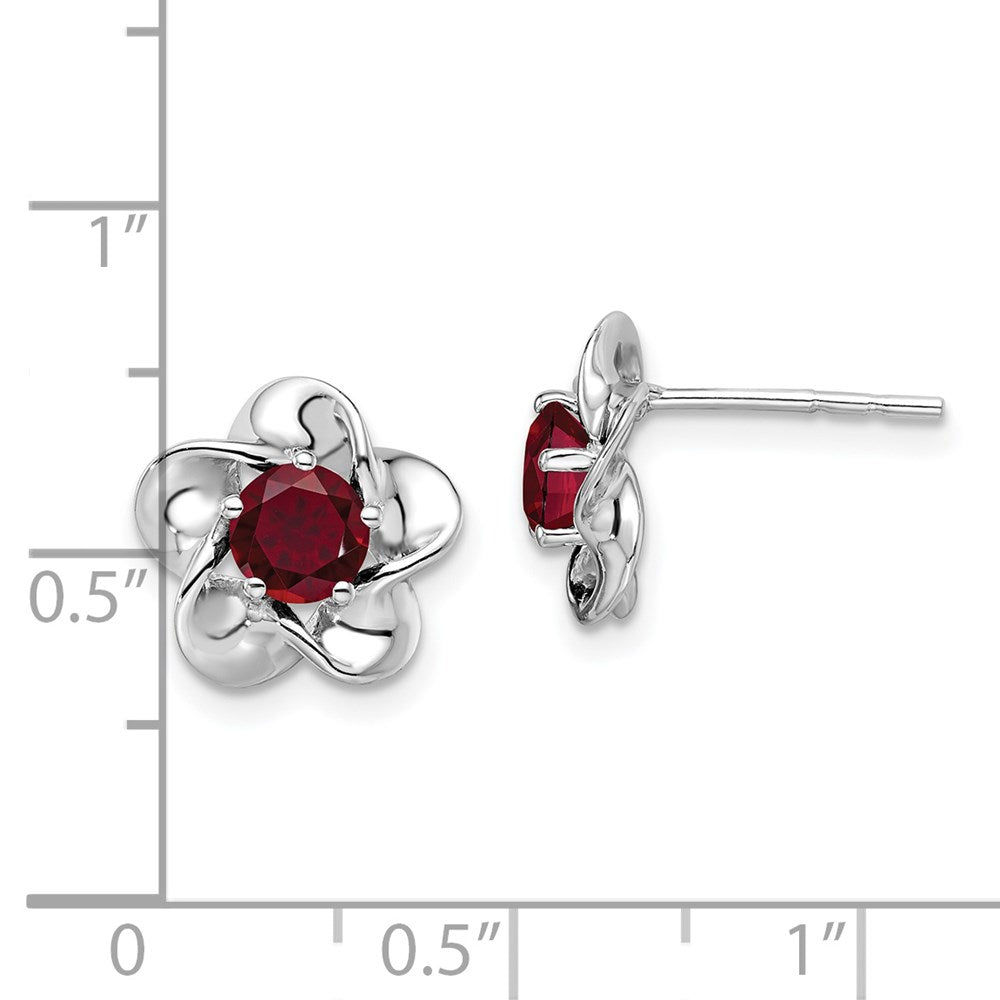Sterlingsilber Rhodiniert Blumen Erzeugt Rubin Ohrstecker
