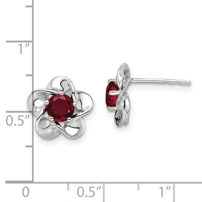 Sterlingsilber Rhodiniert Blumen Erzeugt Rubin Ohrstecker