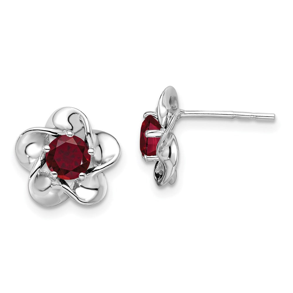 Sterlingsilber Rhodiniert Blumen Erzeugt Rubin Ohrstecker