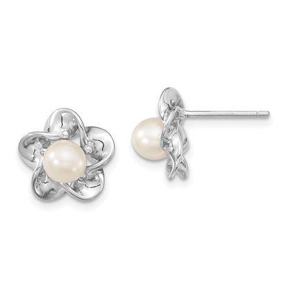Sterlingsilber Rhodiniert Blumen Fwc Perle Ohrstecker