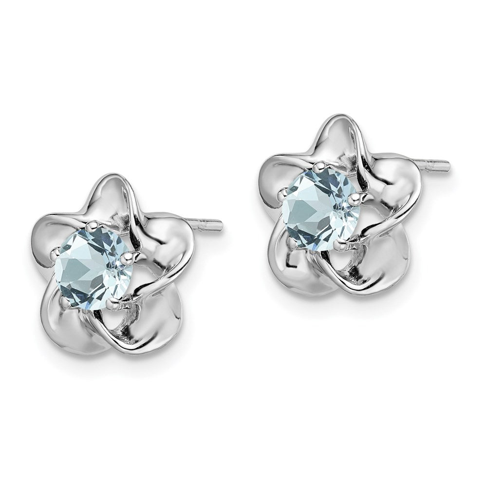Sterlingsilber Rhodiniert Blumen Aquamarin Ohrstecker