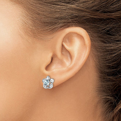 Sterlingsilber Rhodiniert Blumen Aquamarin Ohrstecker