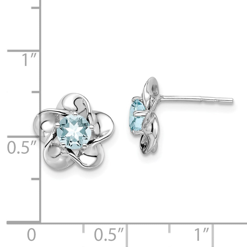 Sterlingsilber Rhodiniert Blumen Aquamarin Ohrstecker
