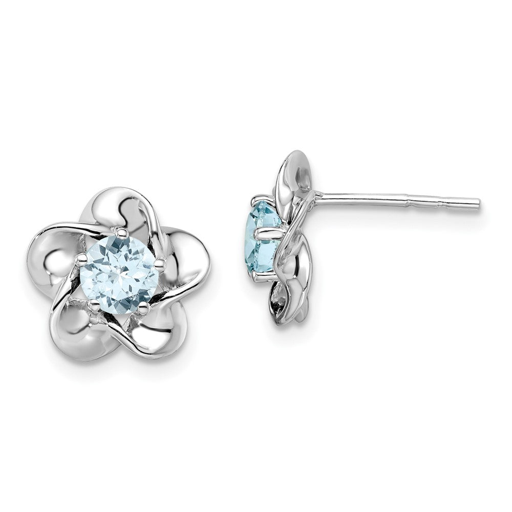 Sterlingsilber Rhodiniert Blumen Aquamarin Ohrstecker