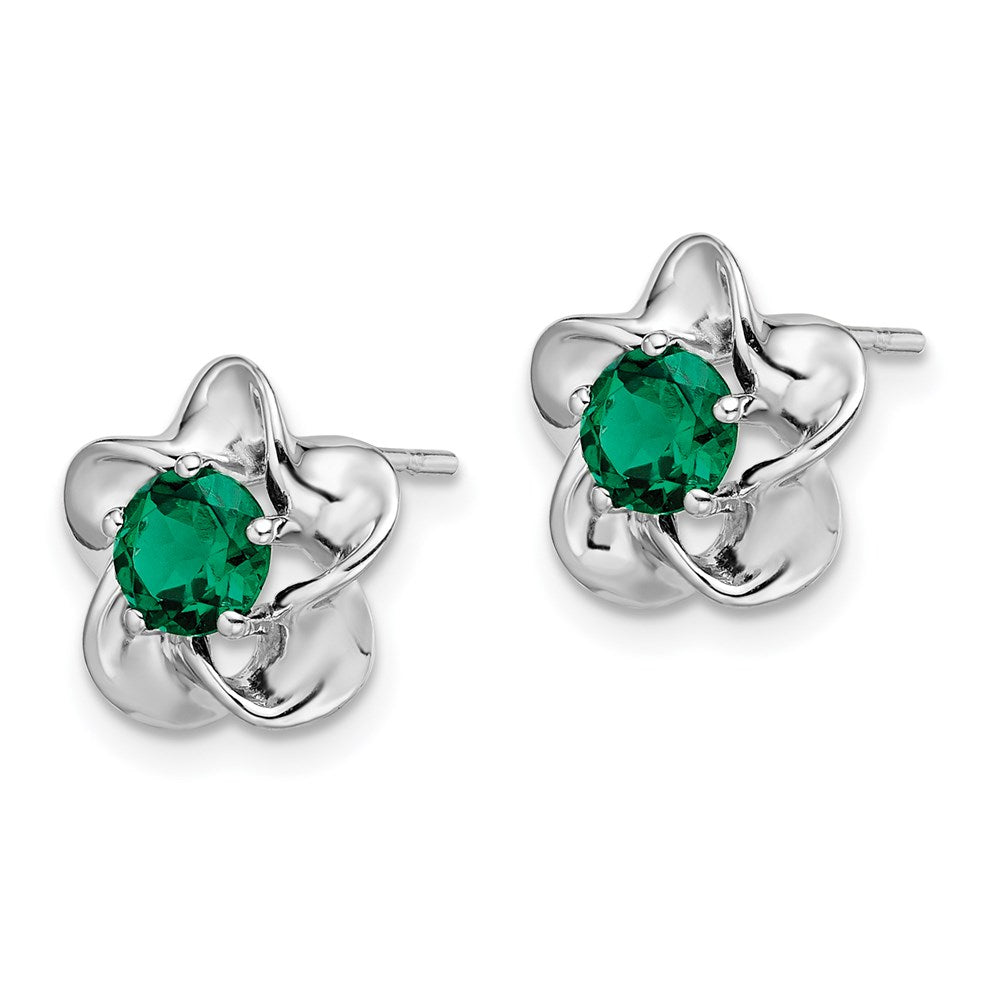 Sterlingsilber Rhodiniert Blumen Erzeugt Smaragd Ohrstecker